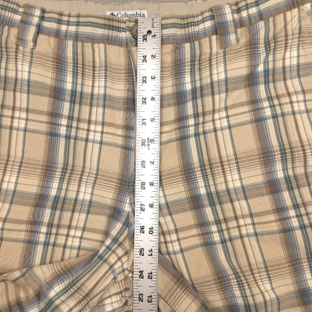 Columbia Plaid Shorts Mens 38 Beige Blue Cotton Casual Outdoor Summer Lightweigh - Picture 5 of 9
